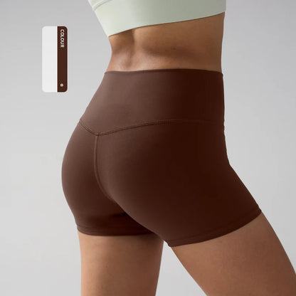 Solid Color Women’s High-Waisted Fitness Yoga Shorts – Quick Dry Breathable for Running & Cycling - Chestnut / S