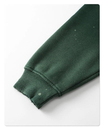 ZODF Trendy Men Washed 360gsm Fleece Hoodies Unisex Oversized Warm Paint Distressed Hooded Pullovers Winter Coat HY0947