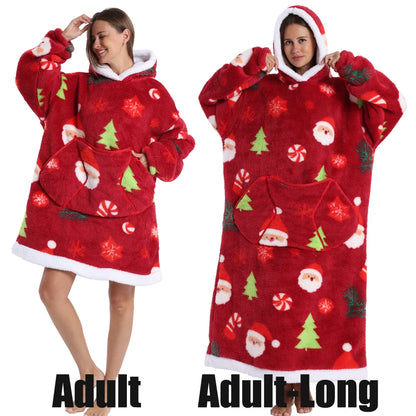 Short/Long Wearable Blankets Christmas Hoodies Winter Flannel Hooded Blanket with Full Sleeves Men Women Warm Adult TV Blanket