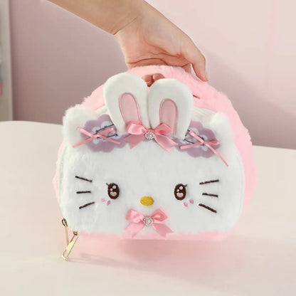 Kawaii Cinnamoroll Kuromi Hello Kitty My Melody Plush Bag Cosmetic Pouch Cartoon Anime Soft Makeup Bag for Daily Use & Travel