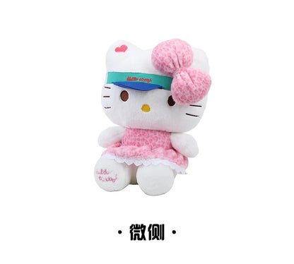 New Sanrio Plush Leopard Print Baseball Cap KT Cat Hello Kitty Stuffed Animal Kitten Pillow Doll for Kids Birthday Xmas Gift For
