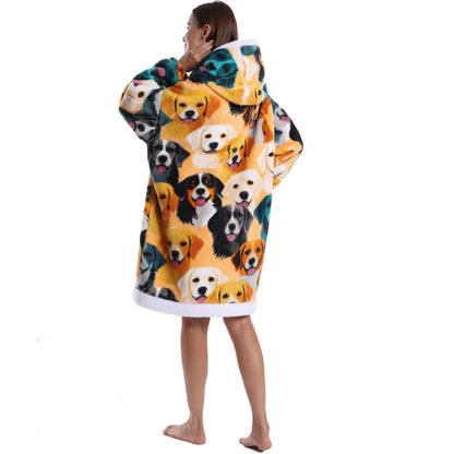 Leopard Winter Women Thicken Warm Hoodie Blanket Pink Blue Oversize Large Pocket Couple Loose Sweatshirts Mens Graphic Hoodies