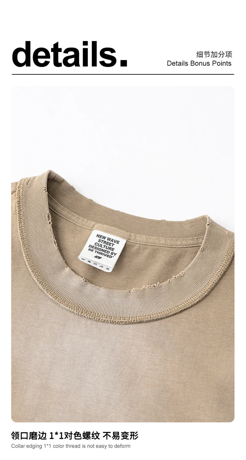 ZODF 2025 Summer 285gsm Washed Tank Tops For Men Unisex American Retro Cut Distressed Oversized Sleeveless TEE Vest HY1006