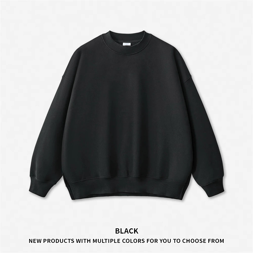 ZODF Fashion Men Winter Side Split Fleece Sweatshirt Winter Unisex Oversized 350gsm O Neck Warm Pullovers Brand Clothing HY0058