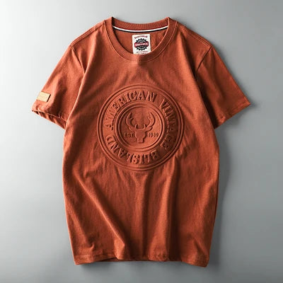 Summer American Retro Short-sleeved O-neck 3D Letter Printed T-shirt Men's Fashion Simple 100% Cotton Washed Casual Sport Tops