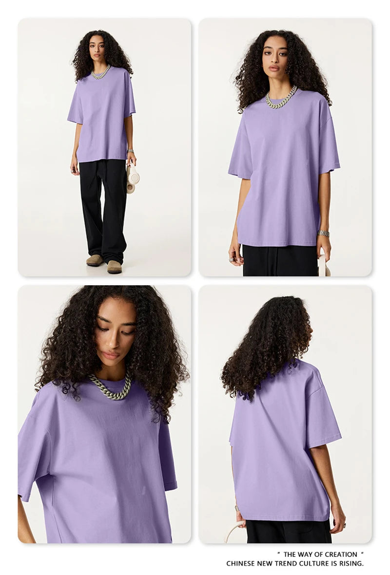 ZODF New 2025 Spring Summer 235gsm Solid Cotton T-Shirts For Men Women Unisex Loose Basic T Shirt Tees Brand Tops HY0970