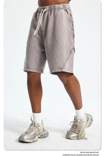 ZODF Retro Men Heavy-Weight Washed 430gsm Shorts Unisex High Street Patchwork Summer Distressed Cotton Shorts HY1035
