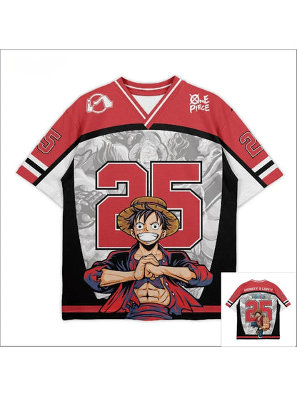 25 Jersey One Piece Luffy Anime Y2k Korean Style Kpop Baseball Hockey T-shirt Fashion Streetwear Anime Daily Unisex Tops Tees