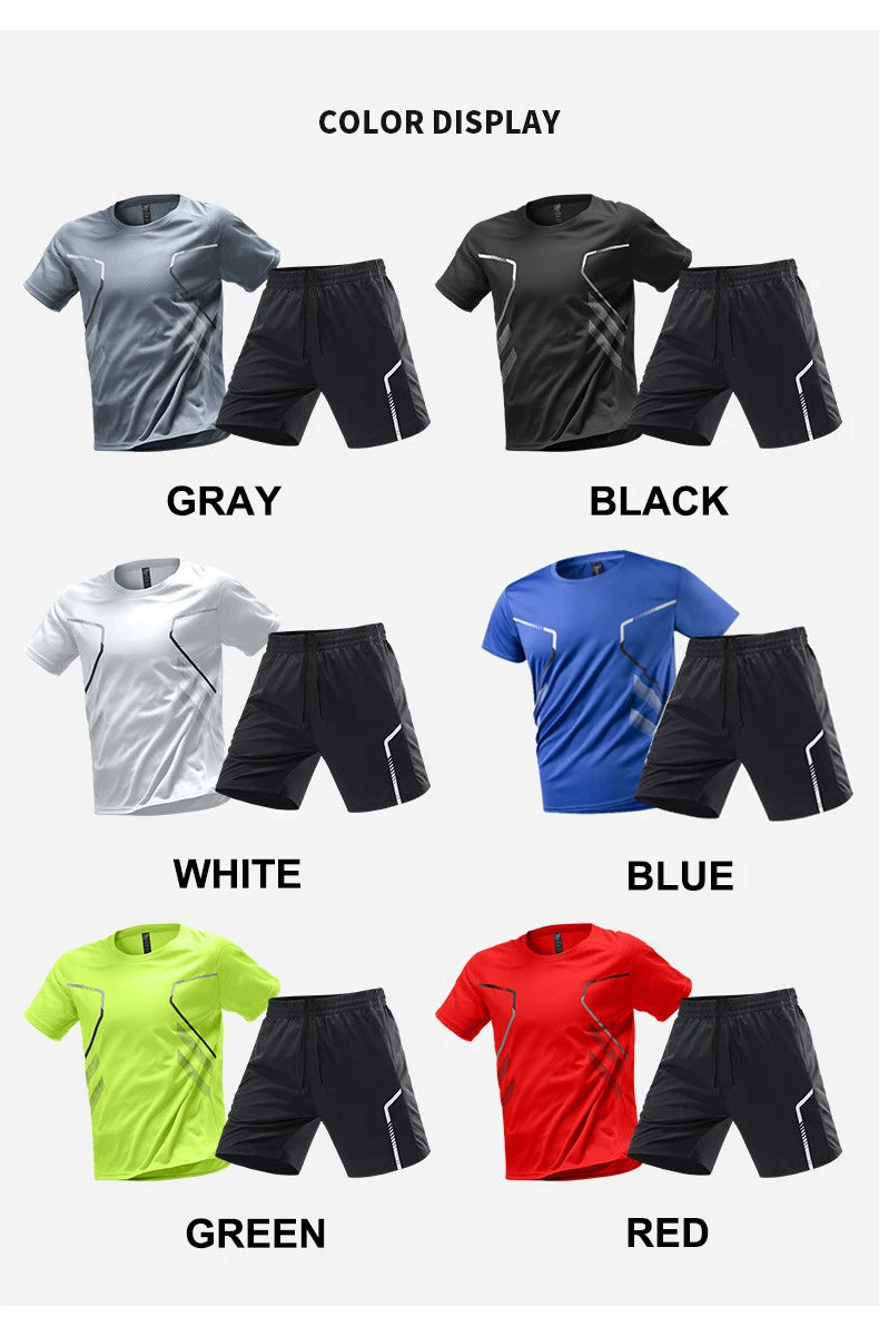 Chrlck Men’s Quick Drying Breathable Running and Hiking 2-Piece Outdoor Sports Set
