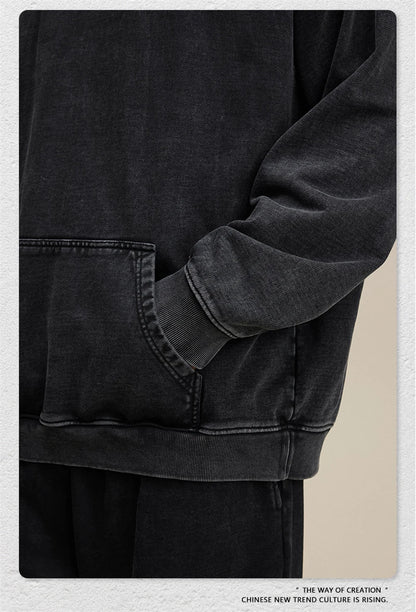 ZODF Retro Heavy Weight 480gsm Cotton Hoodies For Man Unisex Oversized Washed Distressed Hooded Pullovers Brand Coats HY1115