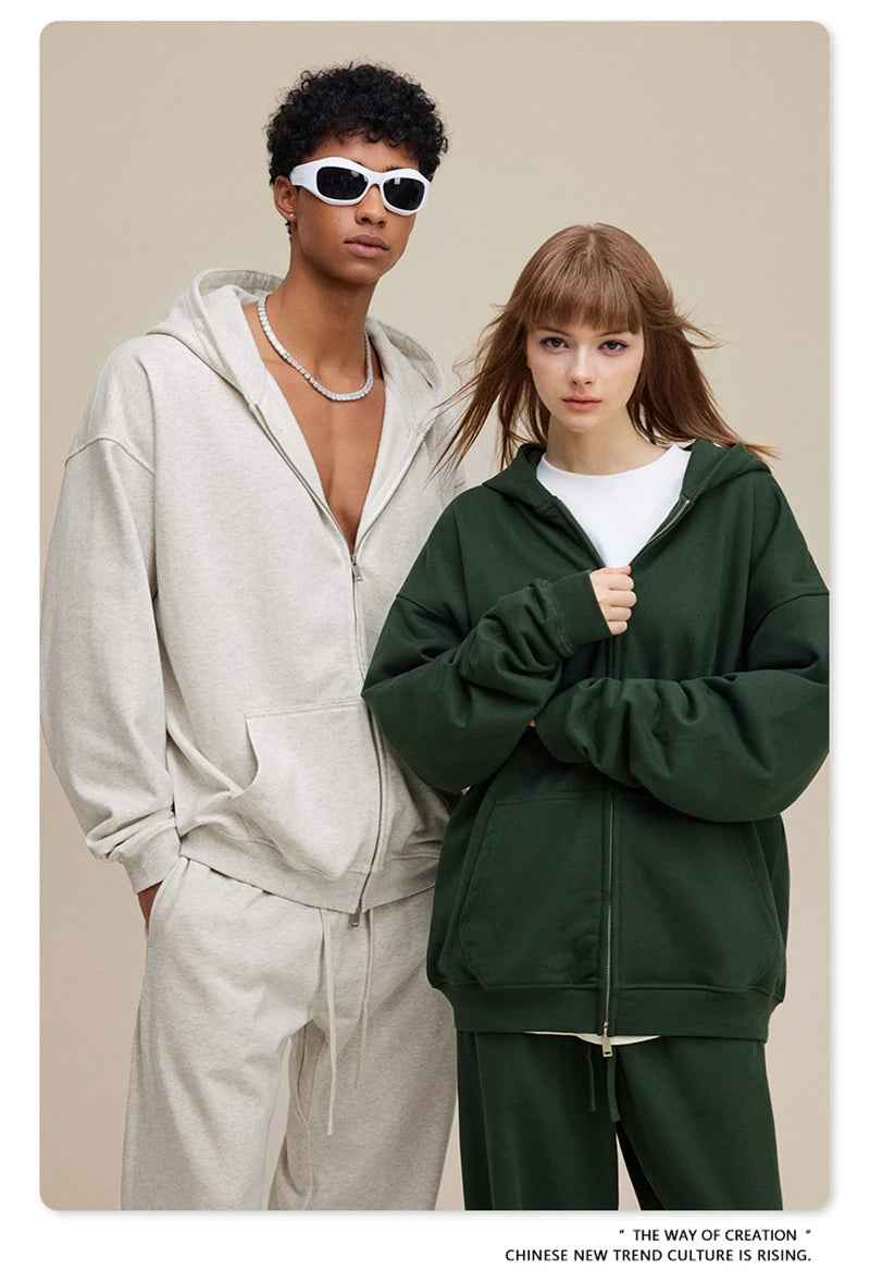 ZODF Trendy 2025 Heavy Weight 445gsm Zipper Hoodies For Man Unisex Casual Zip-up Hooded SweatShirts Coats HY1102