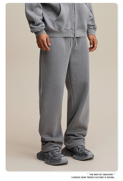 ZODF 2025 Winter Unisex Washed Fleece Straight Pants 400gsm Knitted Warm Loose Trousers HY1093