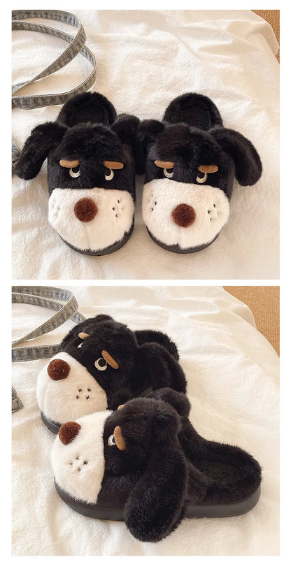 Cartoon Puppy Autumn And Winter Coral Fleece Soft Comfortable Warm Home Slippers Cotton Slippers Indoor Anti Slip Practical Gift