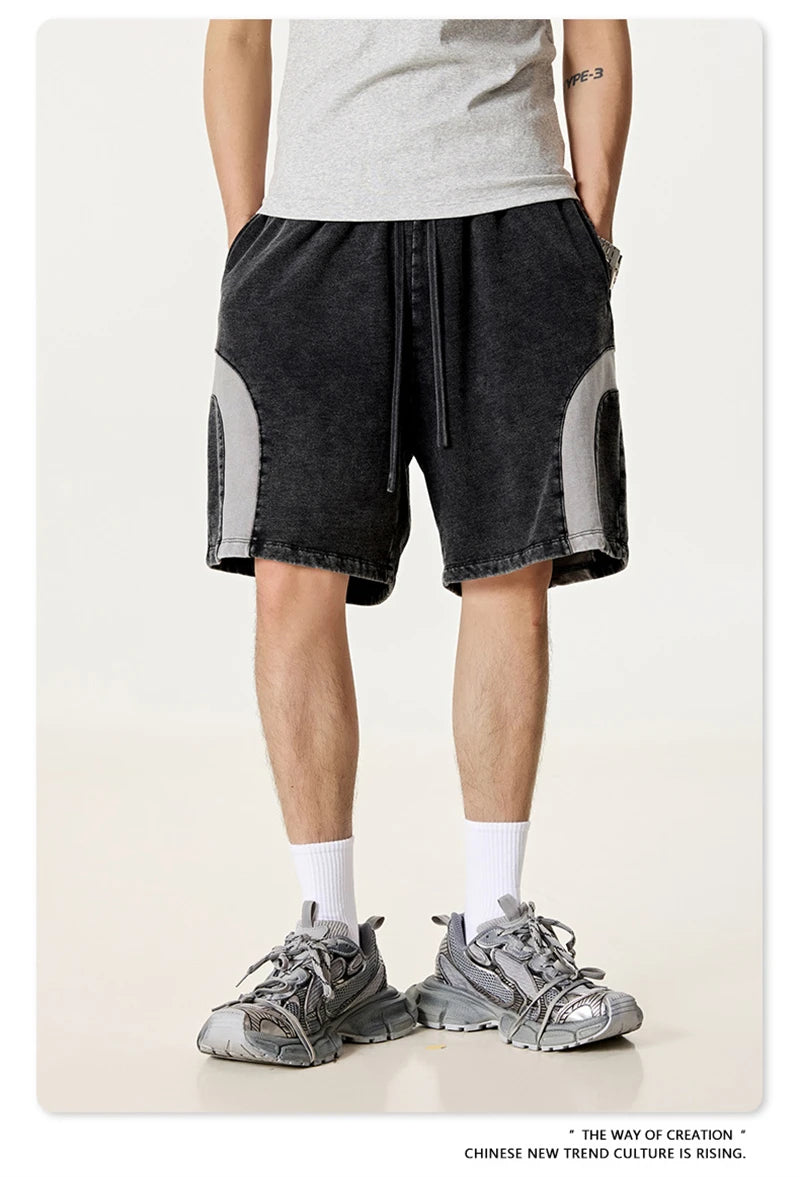 ZODF 2025 Summer Patchwork Washed Cotton Shorts For Men Unisex Retro Y2K High Street Distressed 330gsm Shorts Streetwears HY1057