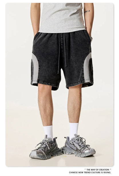 ZODF 2025 Summer Patchwork Washed Cotton Shorts For Men Unisex Retro Y2K High Street Distressed 330gsm Shorts Streetwears HY1057