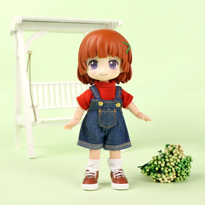 Ob11 Doll Clothes Fashion Tops Jeans Sweatshirt Cool Sleeveless High Neck Sweater Suspenders Shorts For 1/12 Bjd Dolls Accessory