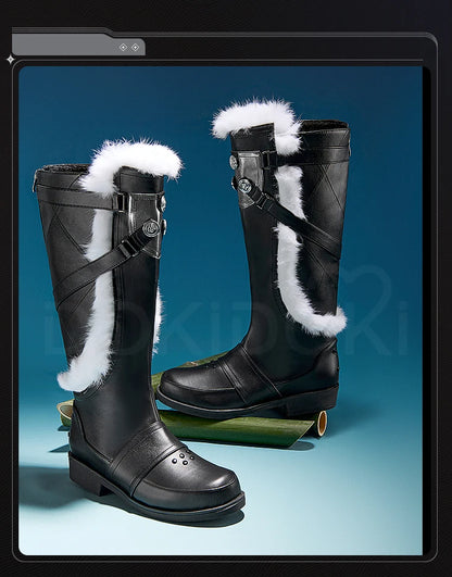IN STOCK Rover Qiuyuan Cosplay Shoes Game Wuthering Waves DokiDoki-SR Black Leather Shoes Rover Cosplay Men Christmas Long Boots
