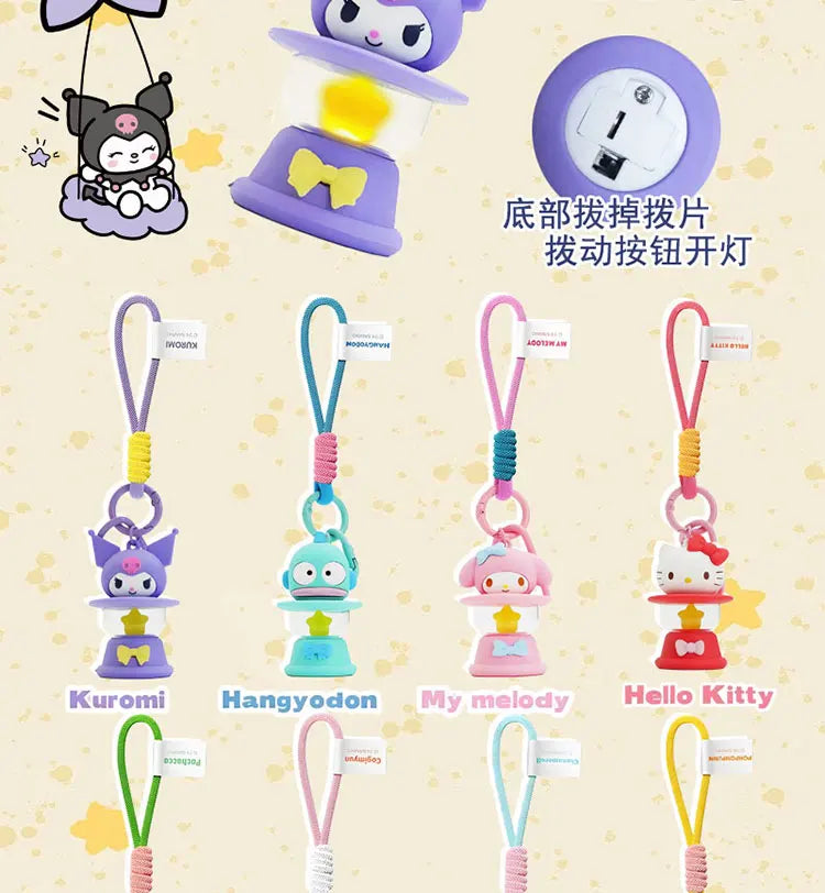 Original Sanrio Keychain Creative Hello Kitty Night Light Keyring Cinnamoroll My Melody Kuromi Key Chain Schoolbag Pendant Gifts