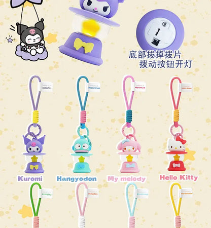 Original Sanrio Keychain Creative Hello Kitty Night Light Keyring Cinnamoroll My Melody Kuromi Key Chain Schoolbag Pendant Gifts