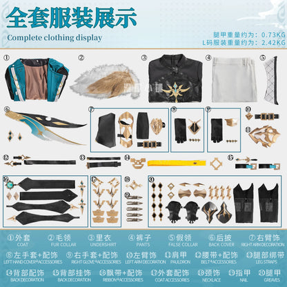 Genshin Impact Varka Cosplay Costume Wig Uniform Knights of Favonius Mondstadt Halloween Party Women Men Girls Role Play Props