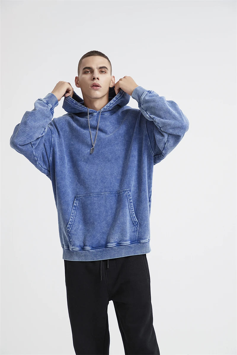 ZODF Autumn Winter Men 420gsm Heavyweight Washed Cotton Hoodie Streetwear Sweatshirt HY0307