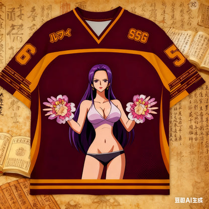 2526 New Bandai Anime One Piece Luffy Summer Jersey T-shirt Oversized 3D Adult and Children's Multifunctional Top Christmas