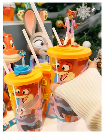 【HOT】Zootopia 2 Disney Movie Shaped Water Cup Nick Judy Cartoon Styled Cups With Crossbody Strap Kawaii Birthday Girl Boy Gifts