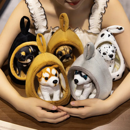 Cute Lifelike Husky & Akita Ultra-Soft Plush Stuffed Toys With A Tiny Cozy Dog Bed Cloth Dolls  Pet Lovers And Plush Collectors