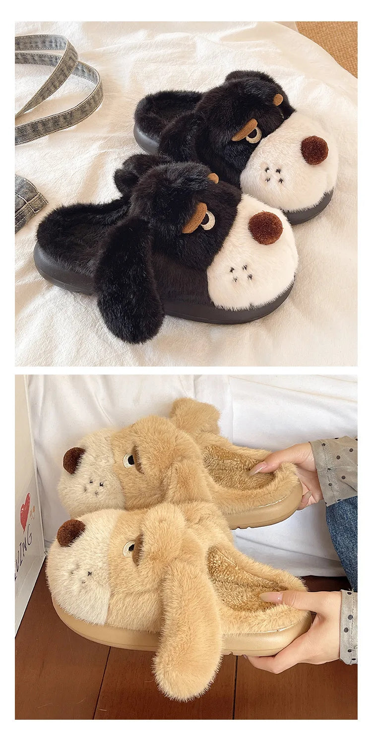 Cartoon Puppy Autumn And Winter Coral Fleece Soft Comfortable Warm Home Slippers Cotton Slippers Indoor Anti Slip Practical Gift