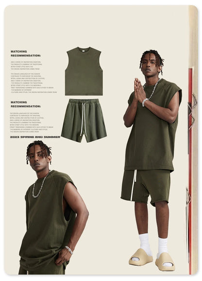 ZODF American Retro Men Washed Solid Tank Tops Women Unisex Loose Edge 275gsm Cotton Sleeveless Tees Brand Streetwears HY0503