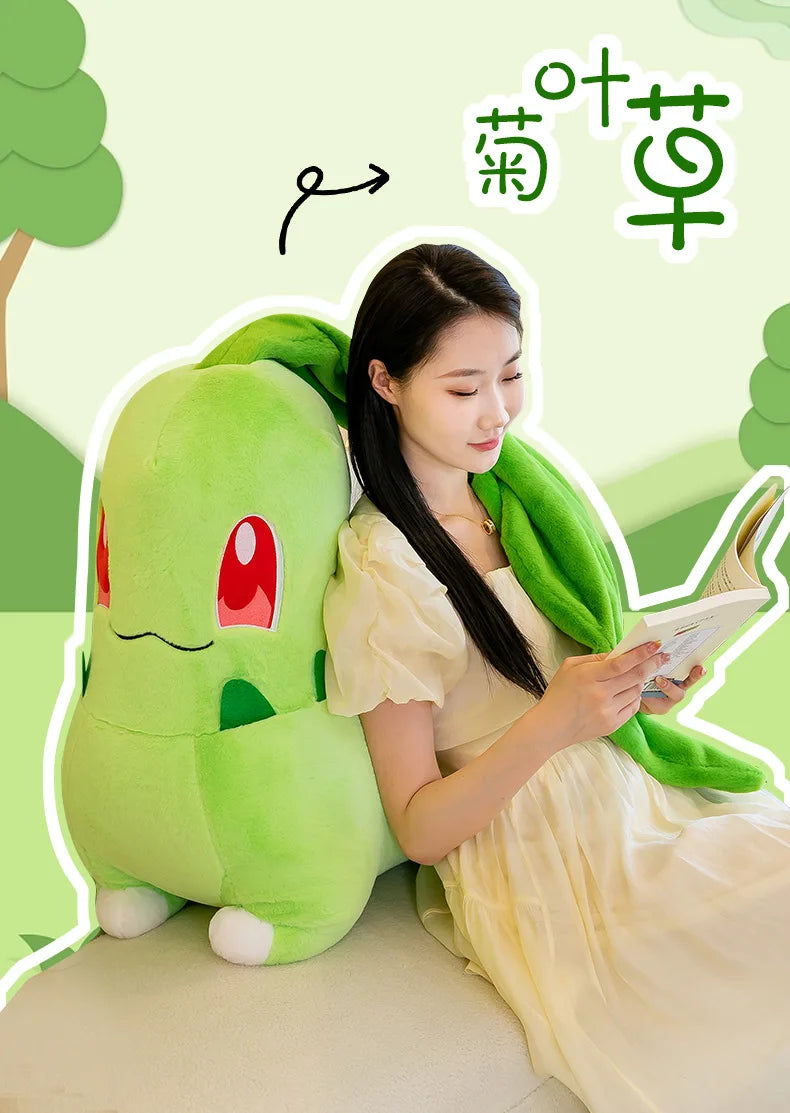 45/60/80cm Big Size Pokemon Chikorita Cartoon Anime Plush Stuffed Doll Room Decoration Plushies Pillow Ornaments Children's Gift