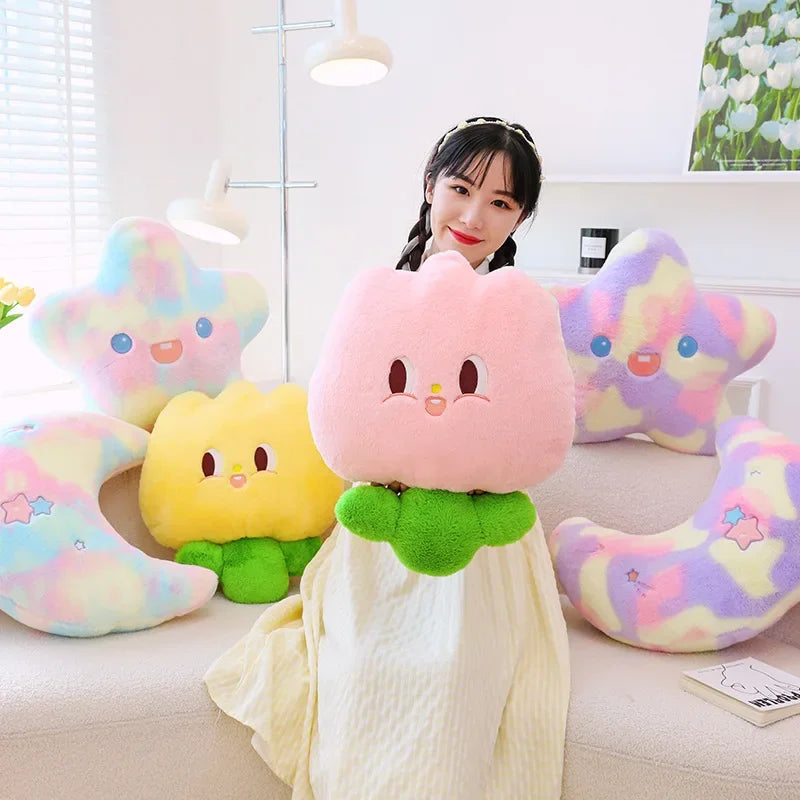Soft Rainbow Star Plush Sun Cloud Plush Pillow Smile Face Soft Tulip Flower Cushion Girl Room Sofa Home Decor Christmas