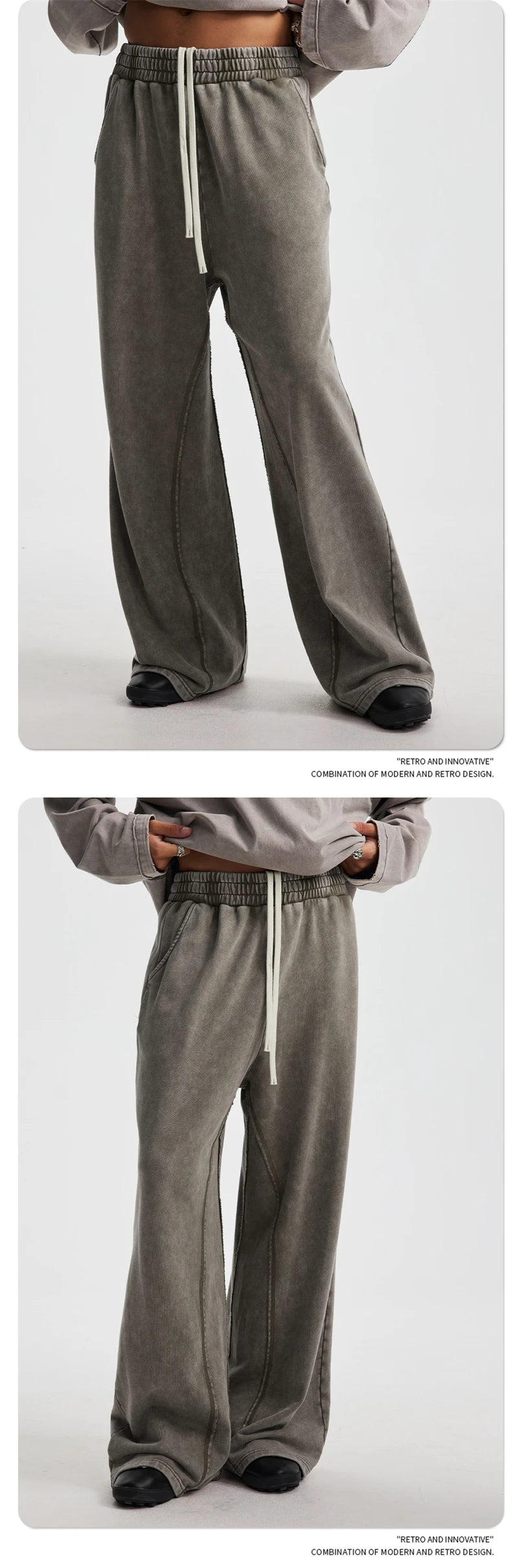 ZODF Retro 2025 Autumn Men 380gsm Washed Cotton Pants Unisex Distressed Loose Terry Sport Trousers Sweatpants HY1079