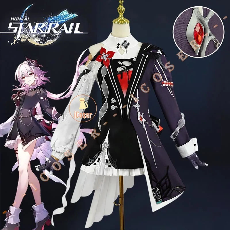 Honkai Star Rail Evernight March 7th Cosplay Costume Dress Earrings Mysterious Foreign Guest Halloween Party for Women Carnival
