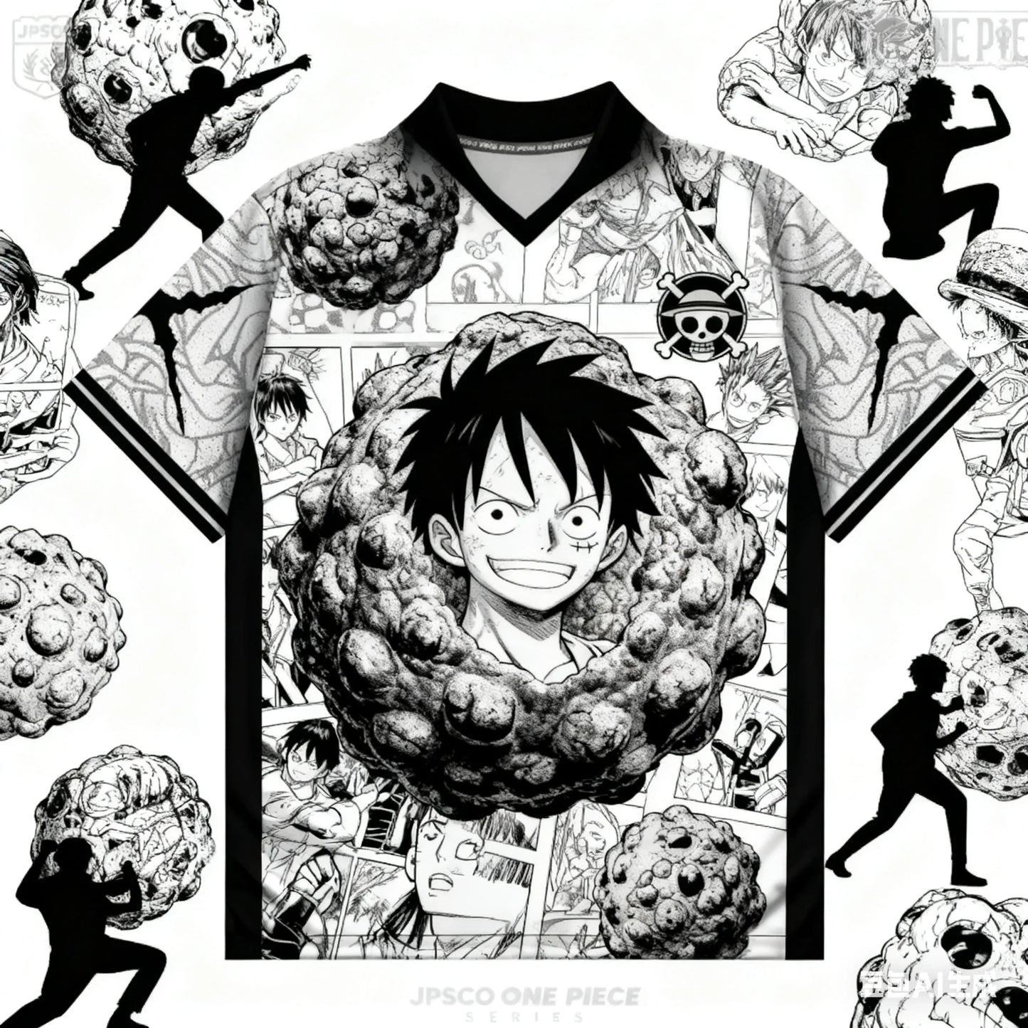 2526 New Bandai Anime One Piece Luffy Summer Jersey T-shirt Oversized 3D Adult and Children's Multifunctional Top Christmas