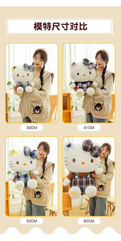 Sanrio Hello Kitty Plush Toy Retro Plaid Skirt Kitty Doll Stuffed Animal Creative Gift for Kids Birthday Christmas Girls Pillow