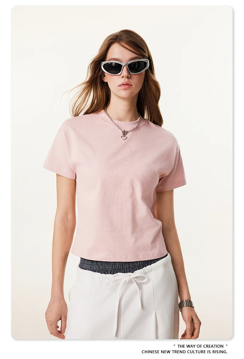 ZODF Women 2025 Summer 255gsm Cotton T-Shirts Hotsweet Girls Casual Solid Comfortable Sport T Shirt Brand Tops HY0978