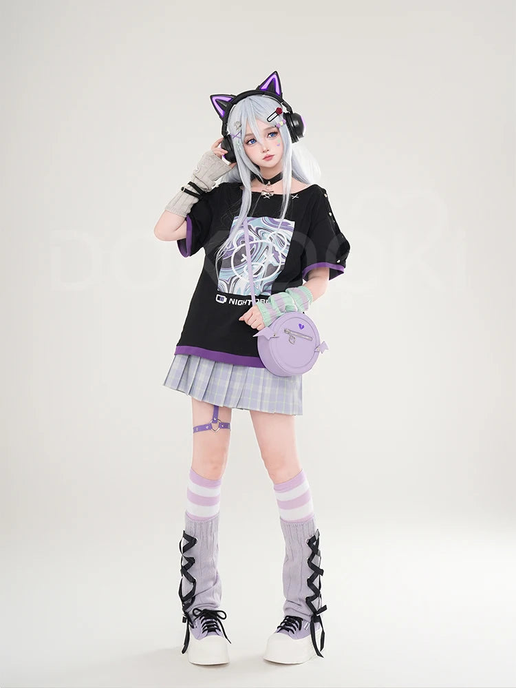 Yoisakii Kanadee Cosplay Costume Game DokiDoki-R Cosplay Women Cute Dress Cosplay Kanadee Bag Earphones Halloween Wig
