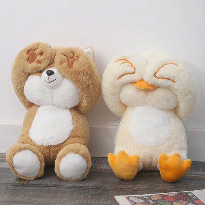 Funny Peek A Boo Frog Plushie Toy Stuffed Soft Bunny Hide Eyes Shiba Inu Dog Panda Crocodile Duck Toys for Kids Birthday Gift