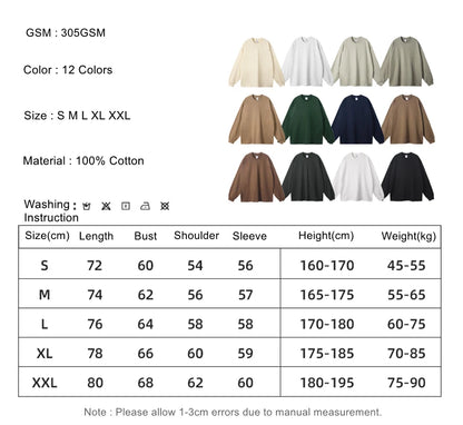 ZODF New 2025 Autumn Men 305gsm 100% Cotton T Shirt Unisex Loose Heavy Weight Basic Long Sleeve Solid T-Shirts Tops HY0634