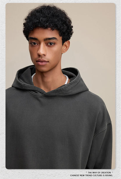 ZODF Retro Heavy Weight 480gsm Cotton Hoodies For Man Unisex Oversized Washed Distressed Hooded Pullovers Brand Coats HY1115