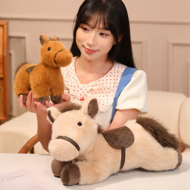 New Arrival Cute Saddle Pony Plushies Stuffed Animal Brown Horse Racehorse Soft Toys Birthday Xmas New Year Gift
