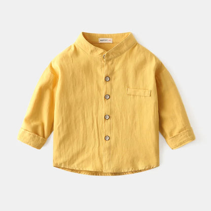 100Cotton Boy Blouse Buttons Kids Shirts Boys Clothes Long Sleeve Tops Korean Shirt with Collar Blue Yellow Children's Clothing