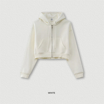ZODF 2024 Winter Women Zipper Crop Hoodies Female Girls Solid 345gsm Warm Fleece Short Hooded Zip-Up Coat HY0911