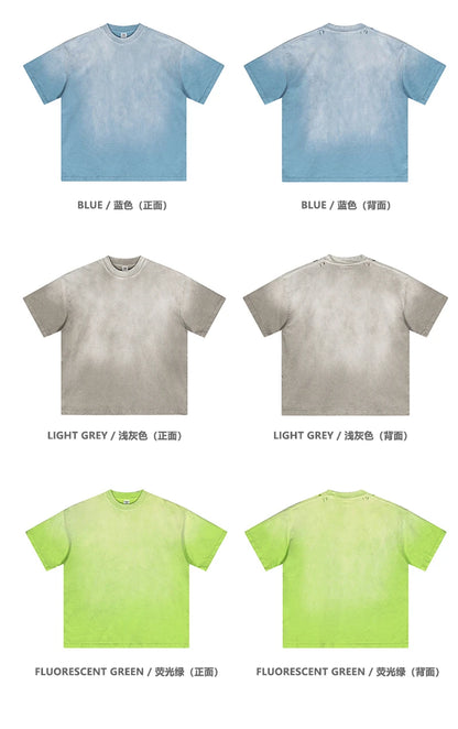 ZODF 2024 Summer Men Washed Gradient T-Shirts Unisex Women Distressed 250gsm Cotton T Shirt Brand Tees Streetwears HY0814