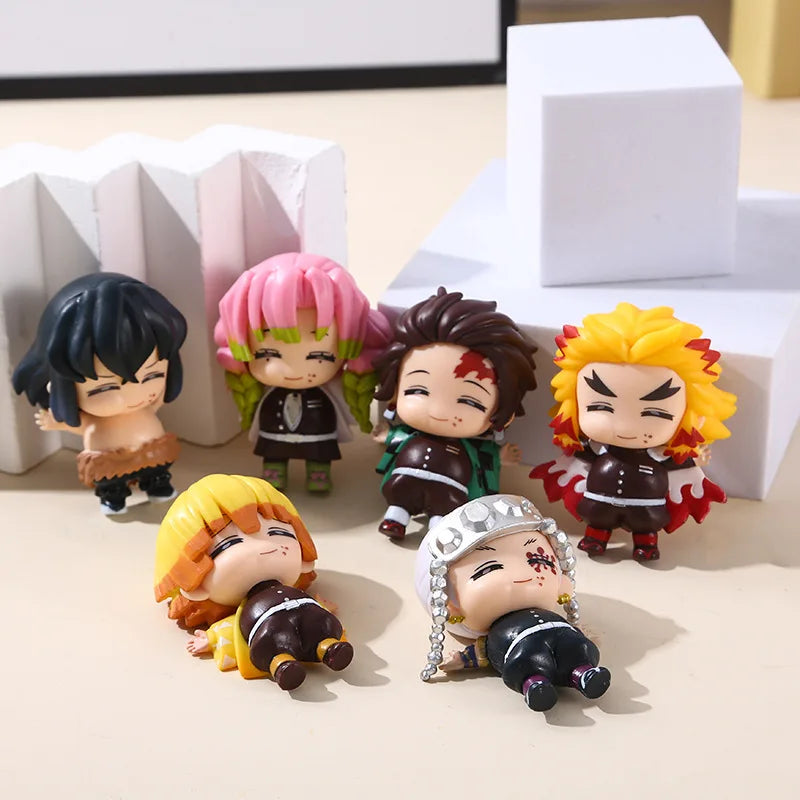 1Set Demon Slayer Anime Figure Kamado Tanjirou Agatsuma Zenitsu Inosuke Doll Toys Kyoujurou Belly Filling Ornaments Tengen