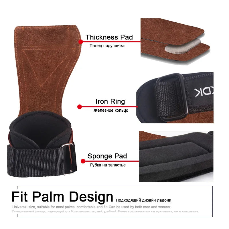 The Codex Cowhide Gym Grips with Wrist Wraps for Men and Women – Weightlifting Fitness Workout Palm Guards