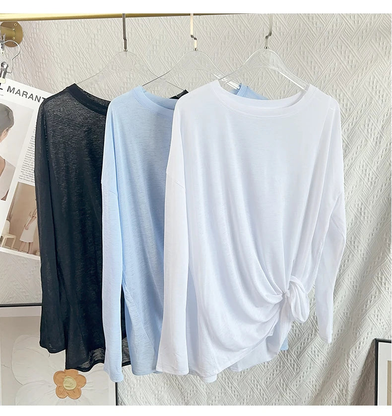Women’s Long Sleeve Yoga Shirt O-Neck Breathable Loose Fit Sports Top for Running Pilates Gym Fitness