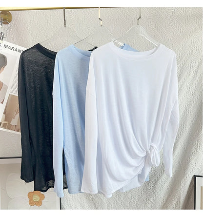 Women’s Long Sleeve Yoga Shirt O-Neck Breathable Loose Fit Sports Top for Running Pilates Gym Fitness