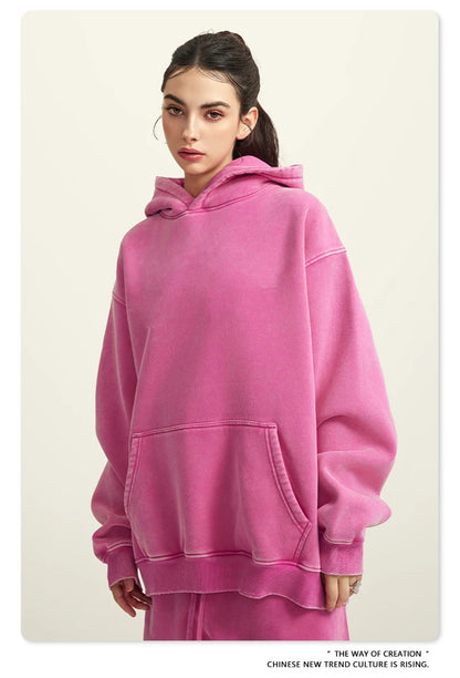 ZODF Winter Autum Men's Washed 400gsm Fleece Hoodies Unisex Couple Retro Oversized Ripped Hooded Sweatshirts Pullovers HY0652